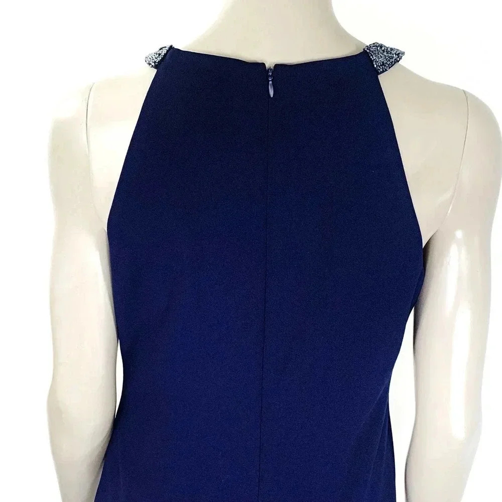 Lauren Ralph Lauren Halter Beaded Cocktail Pencil Dress Women Size 8 Blue Ruffle - Picture 8 of 15